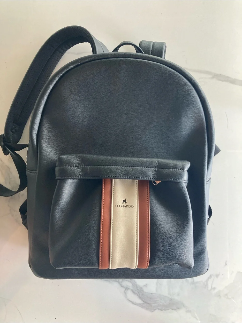Leonardo Black Backpack with Brown and Cream Center Stripe